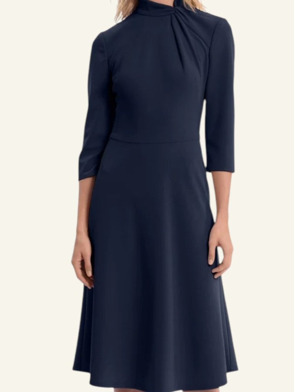 Donna Morgan Theodora Dress Navy Twist Neck Midi Fit Flare Size 16